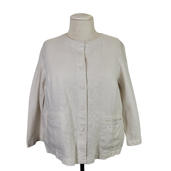 Eileen Fisher SZ 1X  Button Down Jacket Cream Irish Linen Oversized **Small FLAW - Picture 1 of 9
